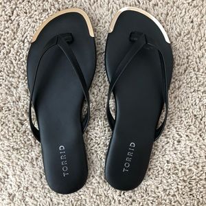 Torrid brand black sandals with gold trim